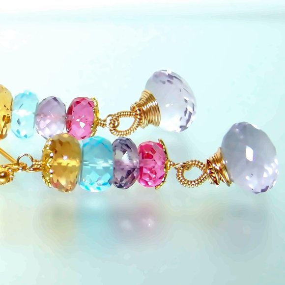 18k Gold Sterling Amethyst Multi Gemstones Chandelier Earrings Jewelry - Picture 3 of 7